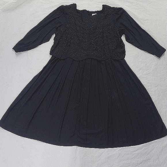 Vintage Gothic Black Scalloped Maxi Dress Mobwife Estate Beaded Ribbon Bodice - Picture 13 of 14